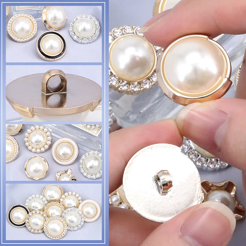 

5PCS 25cm Pearl Inlaid Diamond Buttons High-end Coat Set Cashmere Trench Coat Round Accessories Skirt Buckle