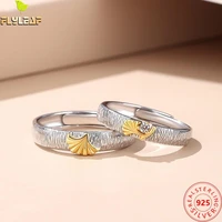 real 925 sterling silver ginkgo leaf open couple ring for women men original design high quality lovers jewelry 2022 new
