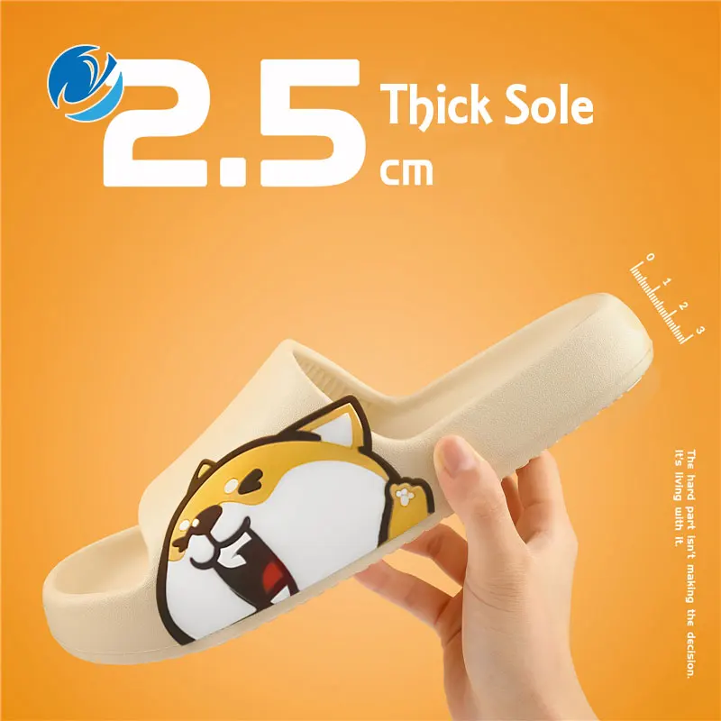 

DE.EAGLE New Summer Cartoon Dog Slippers Indoor Home Shoes EVA Quality Slides Women Men Parents Children Cute Funny Soft Slides