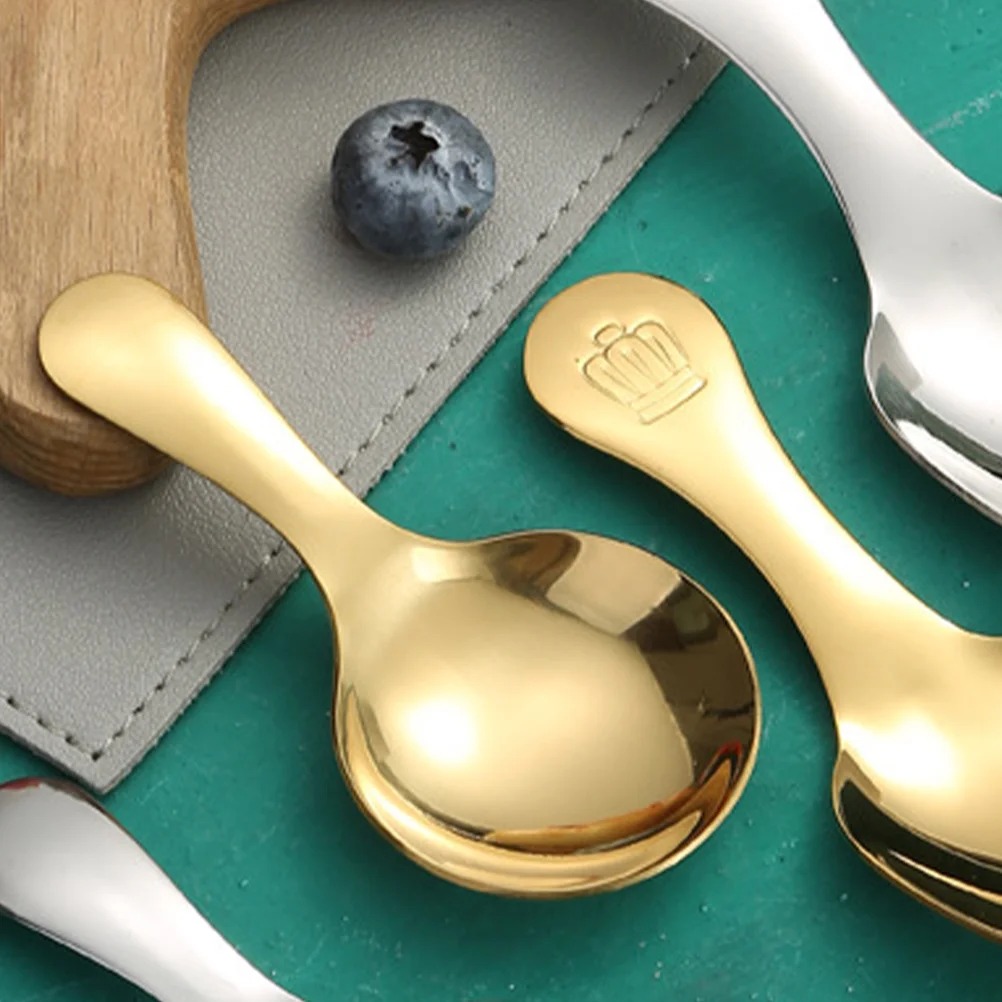 

2 Pcs Mini Dessert Spoon Small Spoons Portable Pudding Tea Scoop Metal Convenient Ice Cream Tiny Multi-function Stainless Steel