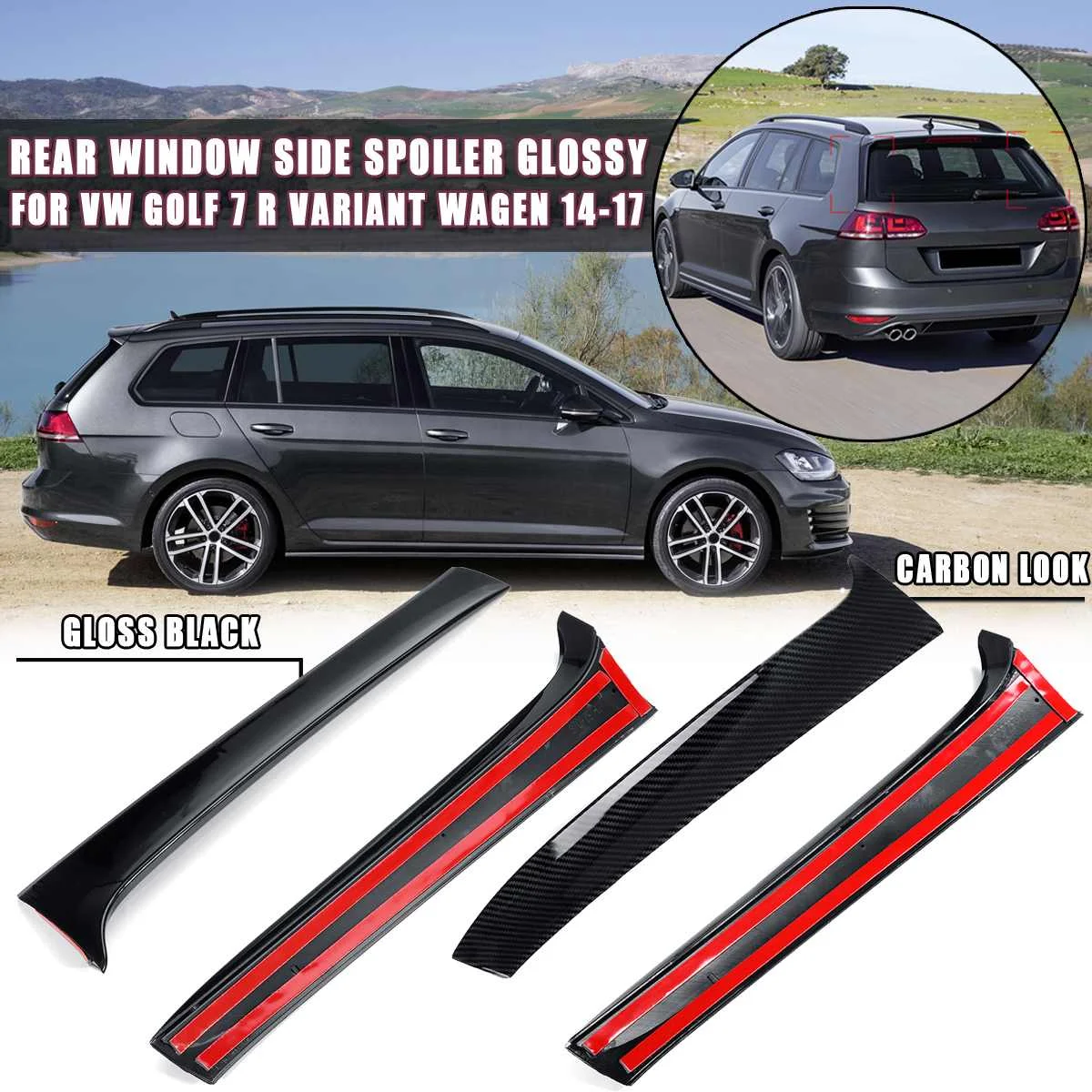 

Gloss Black/Carbon Look Rear Window Side Spoiler canard canards Splitter Glossy For VW Golf 7 R Variant Wagen 2014 2015 16-2017