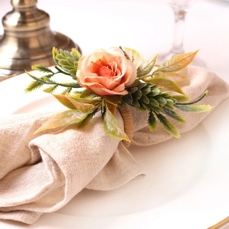 

1pc Rose Napkin Ring Simulated Flower Napkin Buckle Dinner Table Decoration Napkin Holder Ring Wedding Party Banquet Decor