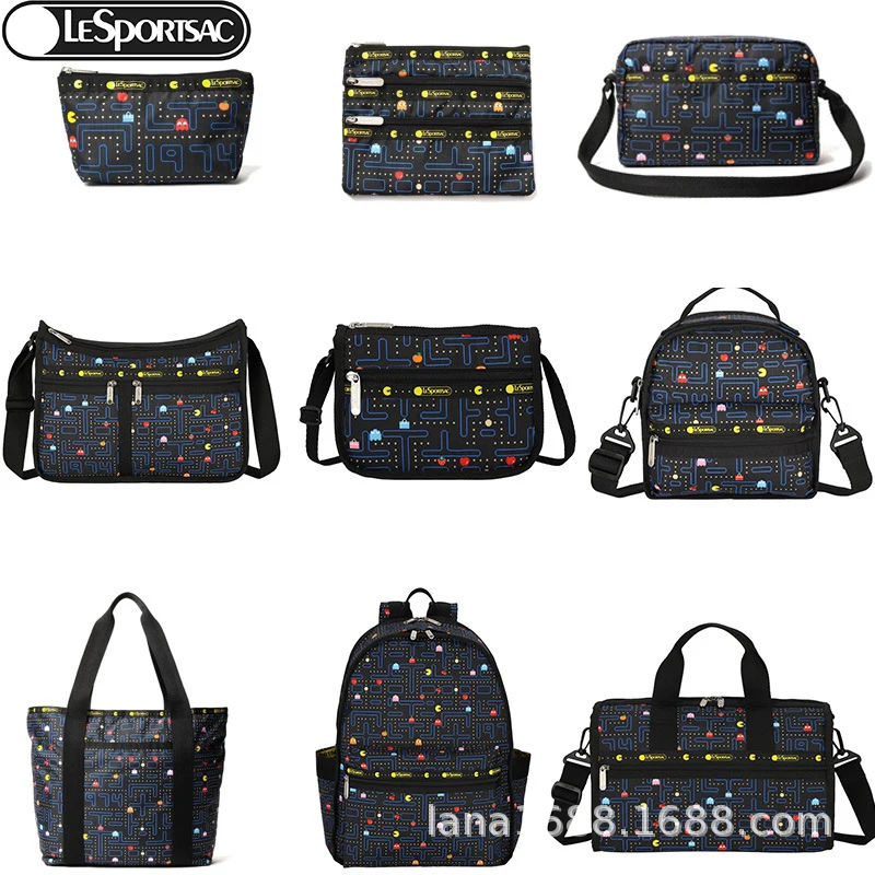 

Kawaii Pac-Man аниме мультфильм Lesportsac Печать Tote кросс-боди Рюкзак Tote Pac-Man G843