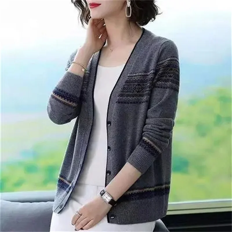 Женский короткий Свободный вязаный кардиган в этническом стиле осенне-зимний