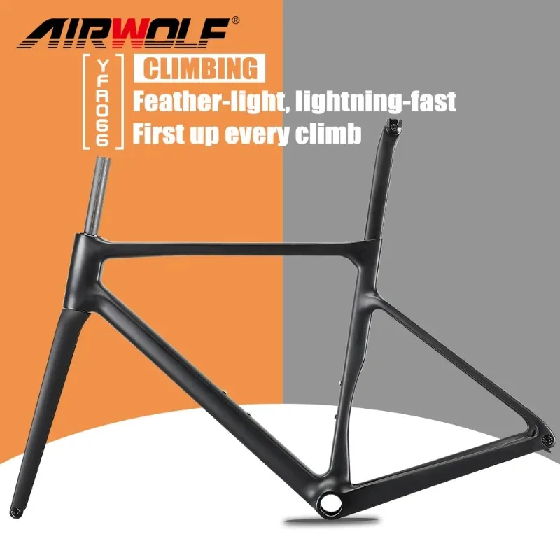 

Airwolf T1100 Carbon Road Bicycle Frame 142x12cm BB86 Racing Rack Bike Disc Brake Frame Bicycle Max Tire Size 700x38c