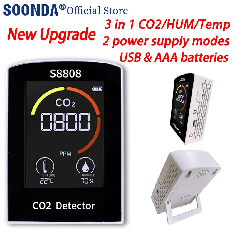 New Real time CO2 Carbon Dioxide Detector Air Monitor Greenhouse Warehouse Air Quality Temperature Humidity Monitor CO2 Sensor