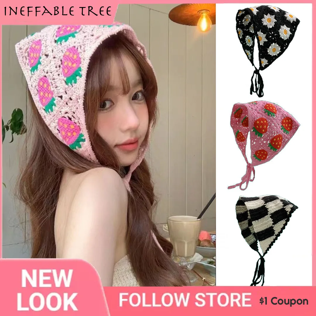 

Kawaii Strawberry Triangle Bandanas Women Hair Scarf Lace-Up Hairband Headband Y2K Bandanas Kerchief Girl Hair Hat Accessories
