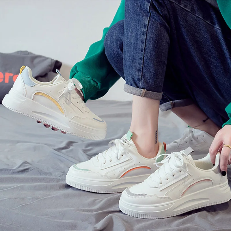 

Women's White Shoes Fashion Platform Sneakers Flat Ladies Vulcanize Shoes Light Running Causal Sports Shoes Zapatillas Mujer