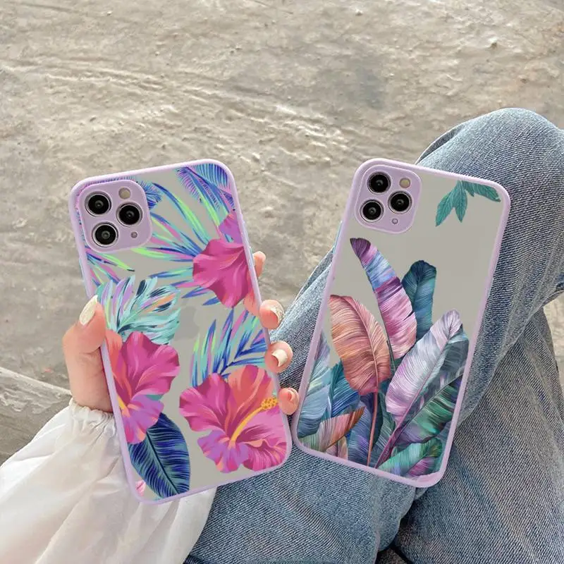 

Palm tree Leaves Plant Flower Phone Case for iPhone X XR XS 7 8 Plus 11 12 13 pro MAX 13mini Translucent Matte Case