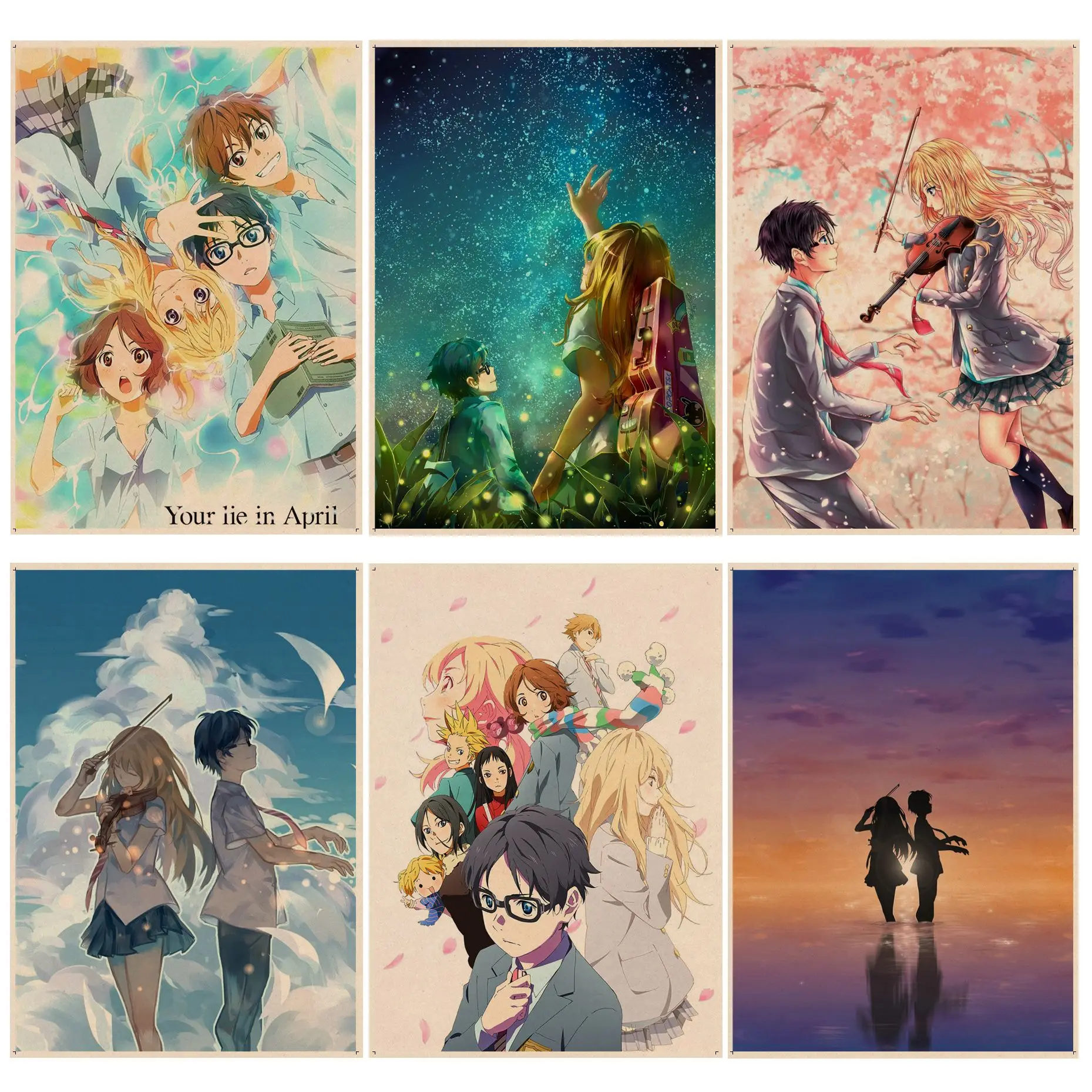 

Japanese Anime Your Lie In April Vintage Posters Kraft Paper Sticker Home Bar Cafe Aesthetic Art Wall Painting