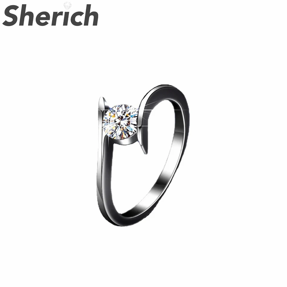 

Sherich New Hot Sale Round 0.5 Carat D Color Moissanite Diamond S925 Sterling Silver Simple Sparkling Ring Women's Brand Jewelry