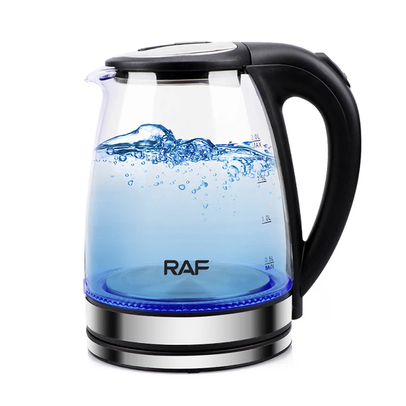 

RAF Electric Borosilicate Glass and Steel Hot Tea Water Kettle - 2-Liter 2000W Fast Boiling