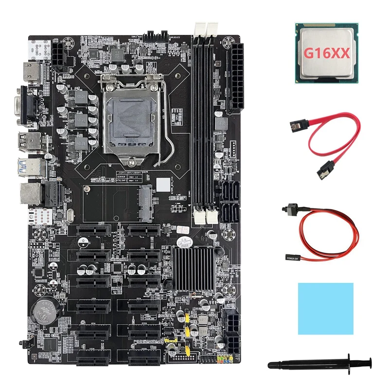 B75 12 PCIE ETH Mining Motherboard+G16XX CPU+SATA Cable+Switch Cable+Thermal Pad+Thermal Grease BTC Miner Motherboard