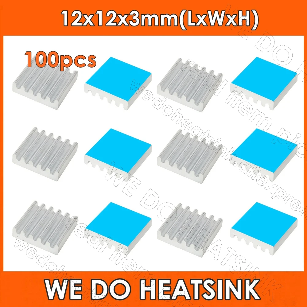 

WE DO HEATSINK 100pcs 12*12*3mm Small Square Aluminum Heat Sink IC Heatsink Cooling Fin Radiator Transistor Cooler