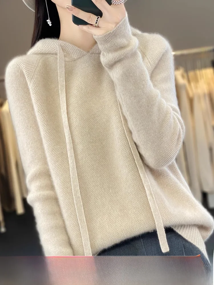 00 Pure Wool Hoodie Bottoming Shirt Women 2024 New Spring and Autumn Plus size women clothing Winter Knit sweater