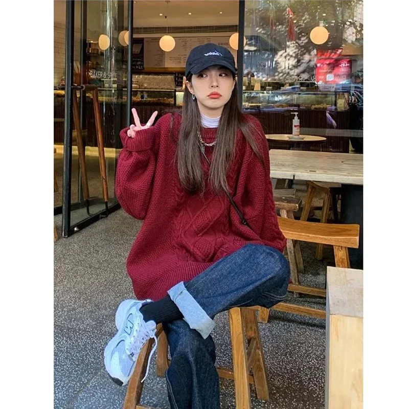 

Женский трикотажный пуловер с круглым вырезом, длинным рукавом