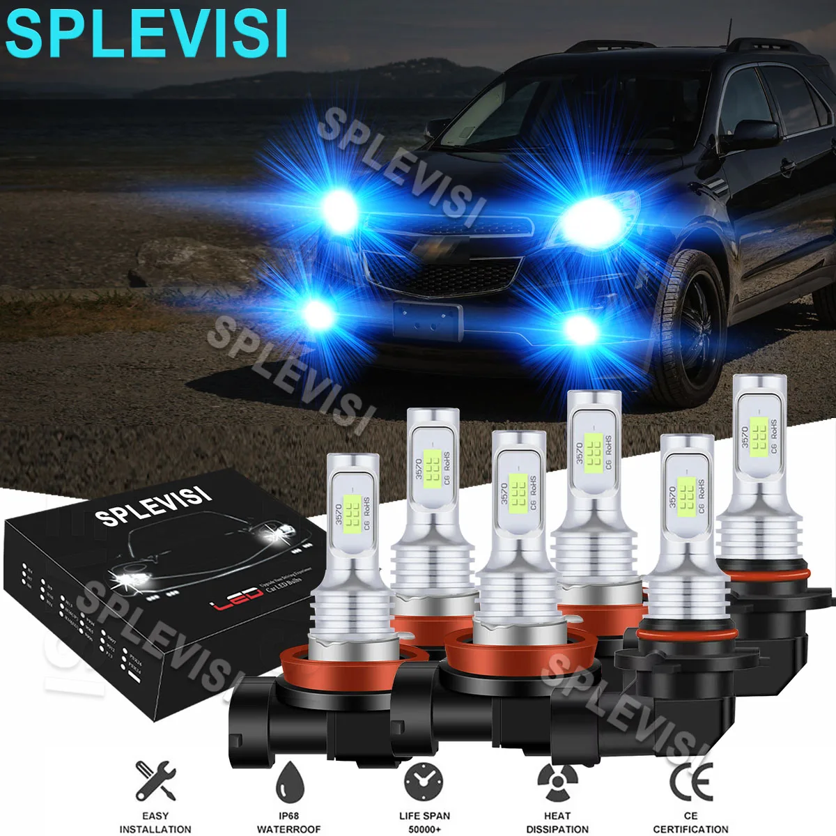 

6PCS LED 8000K Ice Blue Headlight Hi/Low Beam Fog Light Bulbs Fit For Chevrolet Equinox 2010-2017 Volvo VNL VNM 2004 2005-2015