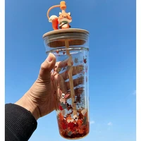 creative straw cup rainbow jungle high borosilicate glass coffee double layer outdoor portable cup light luxury dust cap