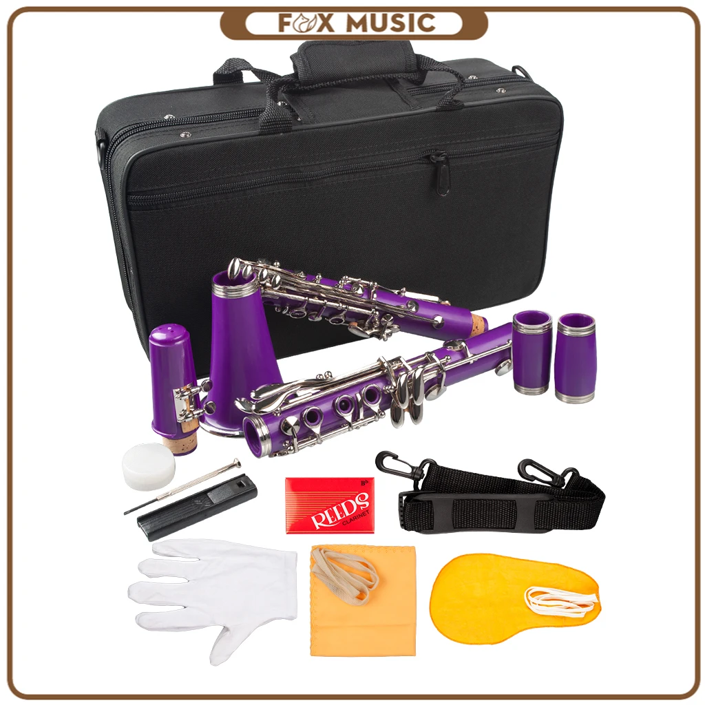 Purple ABS Clarinet Bb Cupronickel Plated Nickel 17 Key with Cleaning Cloth Gloves Screwdriver Woodwind Instrument