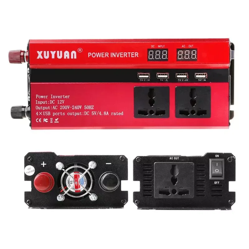 

4000W Solar Power Inverter Sine Wave LED 4 USB DC12 To AC110V/220V Convert .