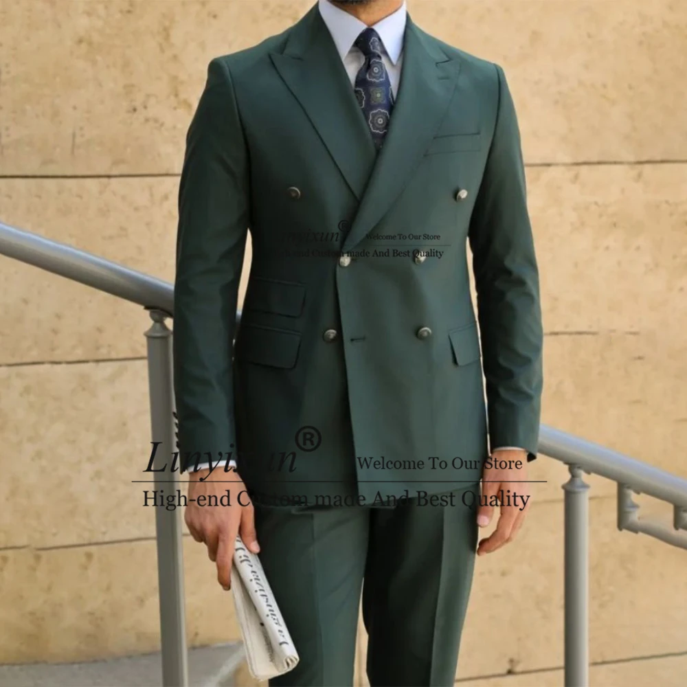 Mens Double Breasted Business Blazer Hombre Slim Fit Wedding Groom Tuxedo Daily 2 Piece Costume Homme Jacket Pants