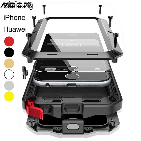 Online ل فون 14 13 12 11 برو XS ماكس XR 8 7 زائد 5S الثقيلة الموت درع معدن الألمنيوم حالة صدمات المياه واقية غطاء الهاتف