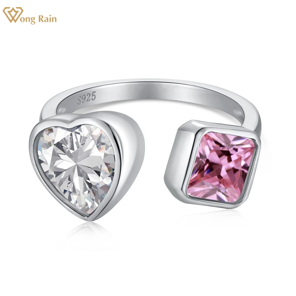 

Wong Rain Solid серебро 925 пробы сердце розовый сапфир Белый сапфир драгоценные камни Открытое кольцо для женщин ювелирные изделия подарок оптова...