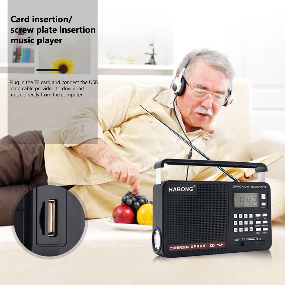 FM/MW/SW радио портативное MP3 Колонка супер бас TF USB плеер светодиодный фонарик