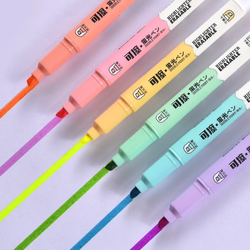 

6 Colors Erasable Highlighters Pastel Markers Dual Tip Fluorescent Pen For Art Drawing Doodling Marking School Office Stationery