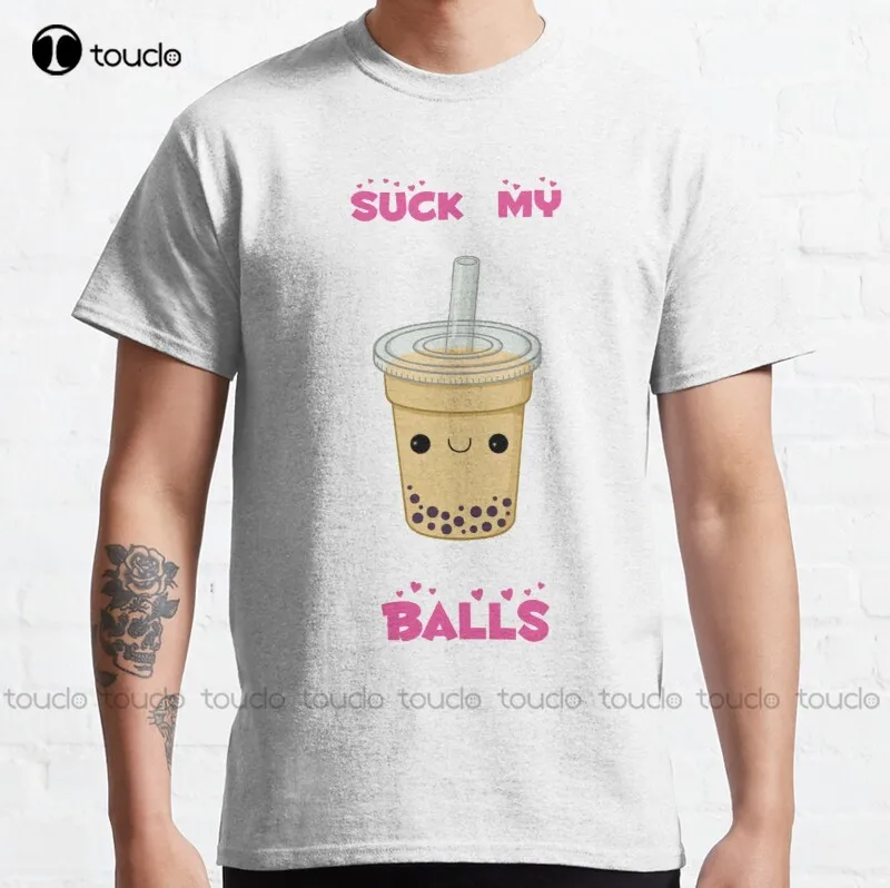 

Новый пузырьковый чай! -Классическая футболка с надписью «сосать мои шары», хлопковая футболка, Классическая футболка для гольфа, модная забавная футболка унисекс для подростков на заказ, Новинка