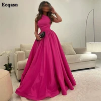 eeqasn a line fuchsia satin evening dress saudi arabia one shoulder dubai formal celebrity prom gowns long women party dresses