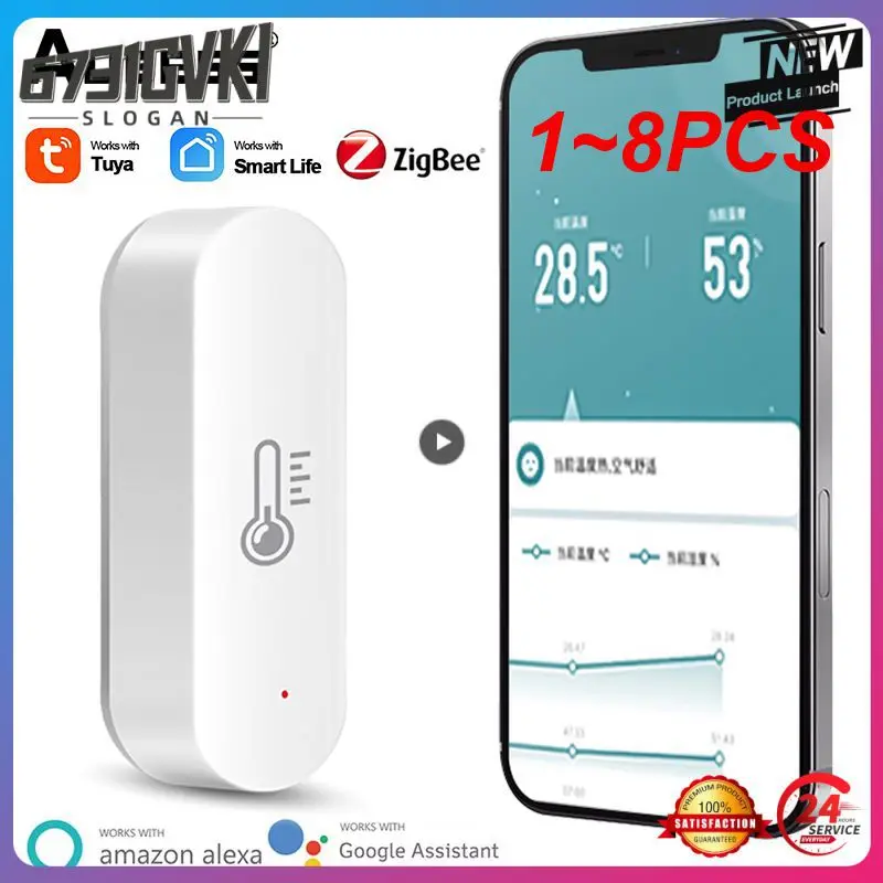 

1~8PCS 1-Tuya ZigBee Temperature Humidity Sensor Home Connected Thermometer Work With Smart Life Alexa Assistant