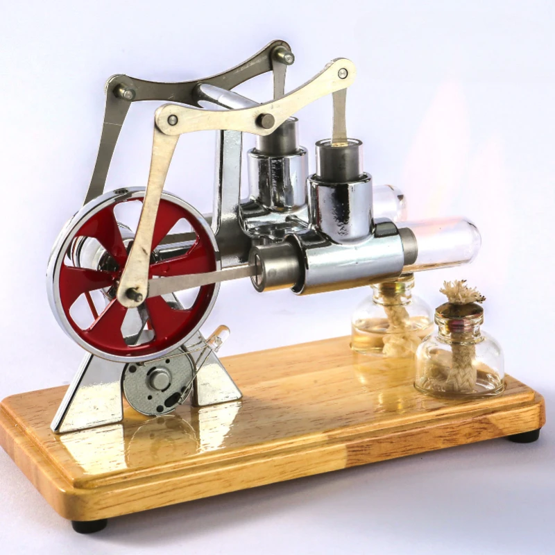 

Stirling Engine Model Hot Air Motor Model Physics Twin-engine Generator Model with LED Light Flywheel Science Experiment Toy