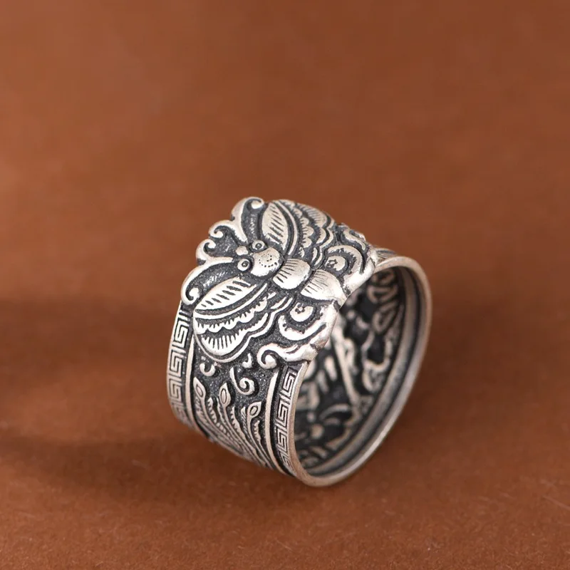 BOCAI S990 стерлингового серебра подвески кольца для мужчин женщин ретро 3D тиснение