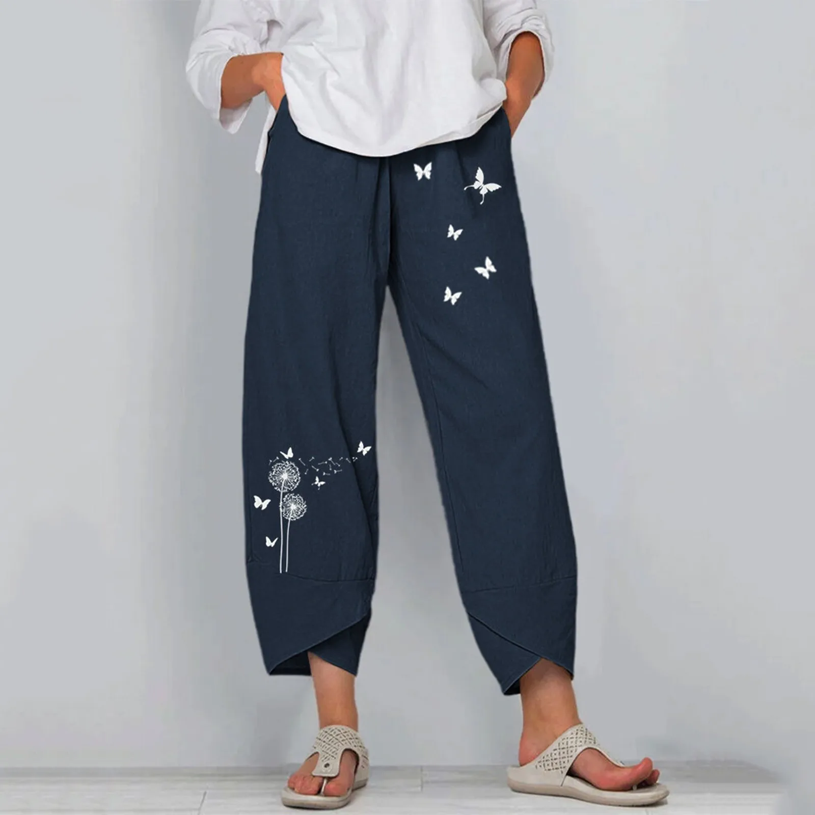 

Women Casual Pants Suits Cotton Loose Wide-leg Print Casual Pants Linen Women's And Fashion Pants Dress Pants Women