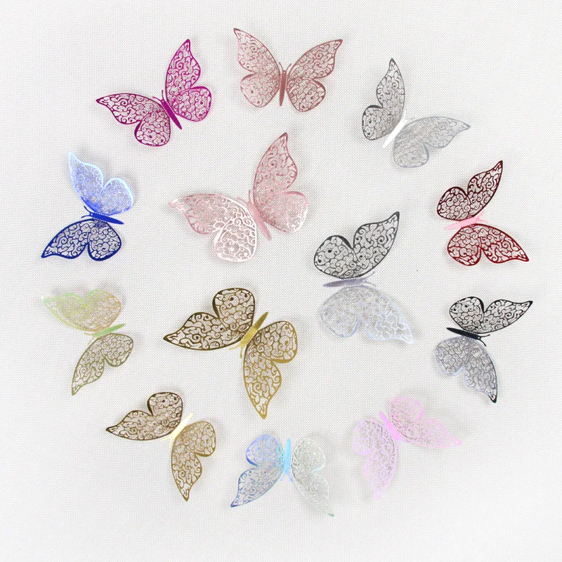 

12 pieces of 3D metal texture hollowed out butterfly wall paste three-dimensional simulation butterfly home sticker decoration