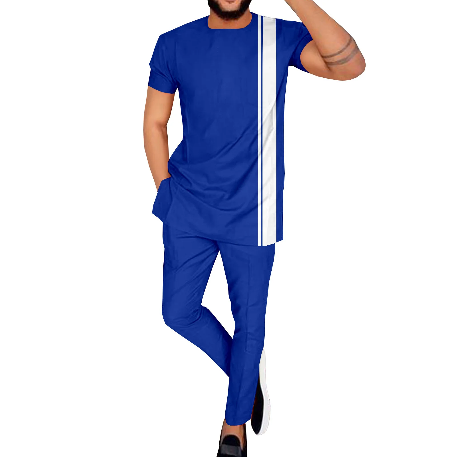 

Designer Men`s Tracksuit African Clothing 2 Piece Set Short Sleeve Dashiki Tops and Pants 2 Piece Outfits Blouse Sports Suit