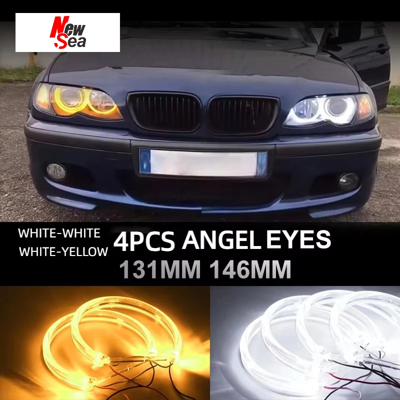 Фото 4 шт. светодиодные кольца Angel Eyes DRL белого и желтого цвета Halo для BMW 3 серии E46 316i 318i 320d 323i 328i 330i 325xi 330d 1998-2005 №1