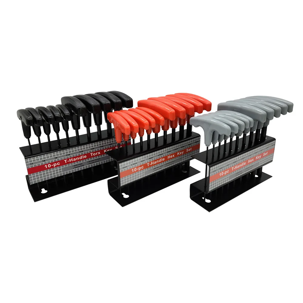 

H50 10pc Metric or Inch T-Handle Hex Key Allen Wrench Tool Set or Star T-Handle Hex Key Set with Convenient Storage Stand
