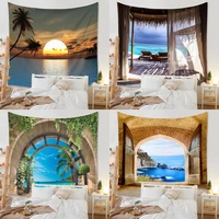 beach pareo towel 3d wall tapestry landscape tree sea hanging mural curtains home room decor blanket cloth livingroom decoration
