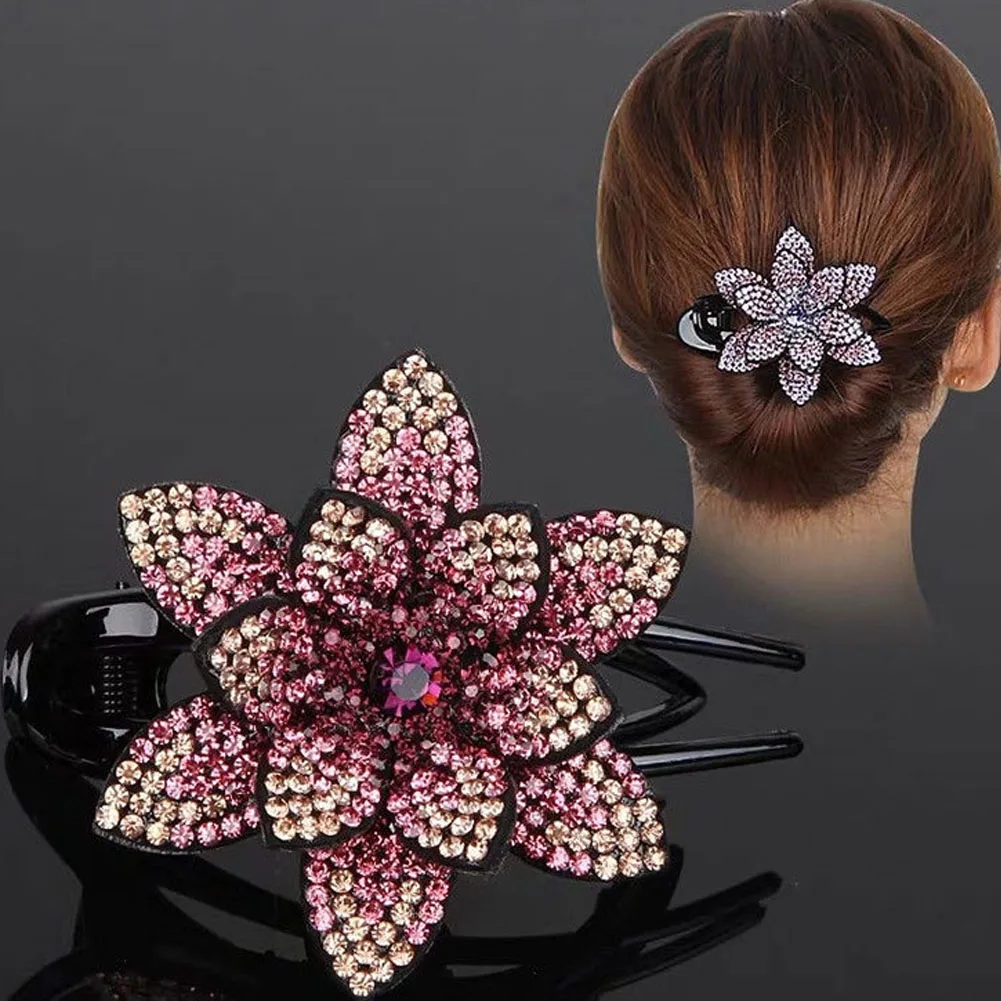 

Female Elegant Rhinestone Hairpin Flower Duckbill Hair Claw Vintage Hair Clips Hair Accessories Women Shinning Ponytail Headwear