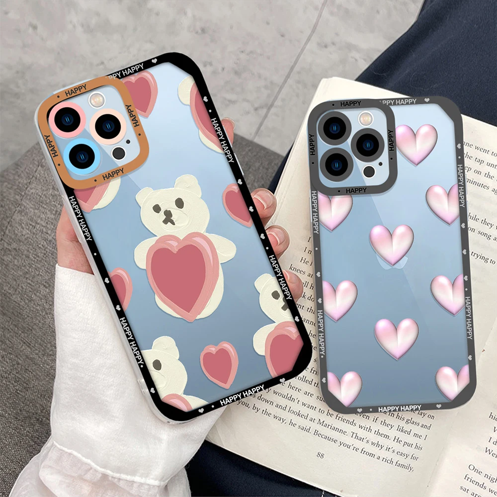 

Colorful Cute Love Heart Case for IPhone 11 13 Pro MAX 12 7 8 Plus SE2020 X XS XR Fashion Transparent Soft Shockproof Cover