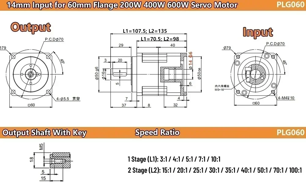 

Высокоточный винтовой планетарный редуктор, передаточное число 3 дуги, вход 3:1, 11/14 мм для шаговых/серводвигателей, совместимый с Nema17/23/34