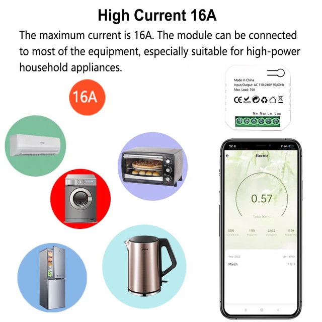 Tuya Smart Life ZigBee Switch Electricity Energy Monitor KWh Din Rail 16A Timer Socket Mini Module Works with Google Home Alexa 3