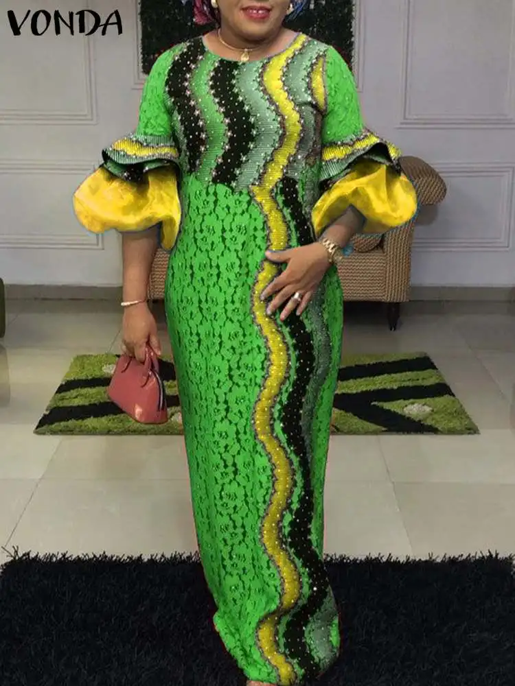 Богемное женское платье VONDA с принтом осень 2024 3/4 женский длинный сарафан