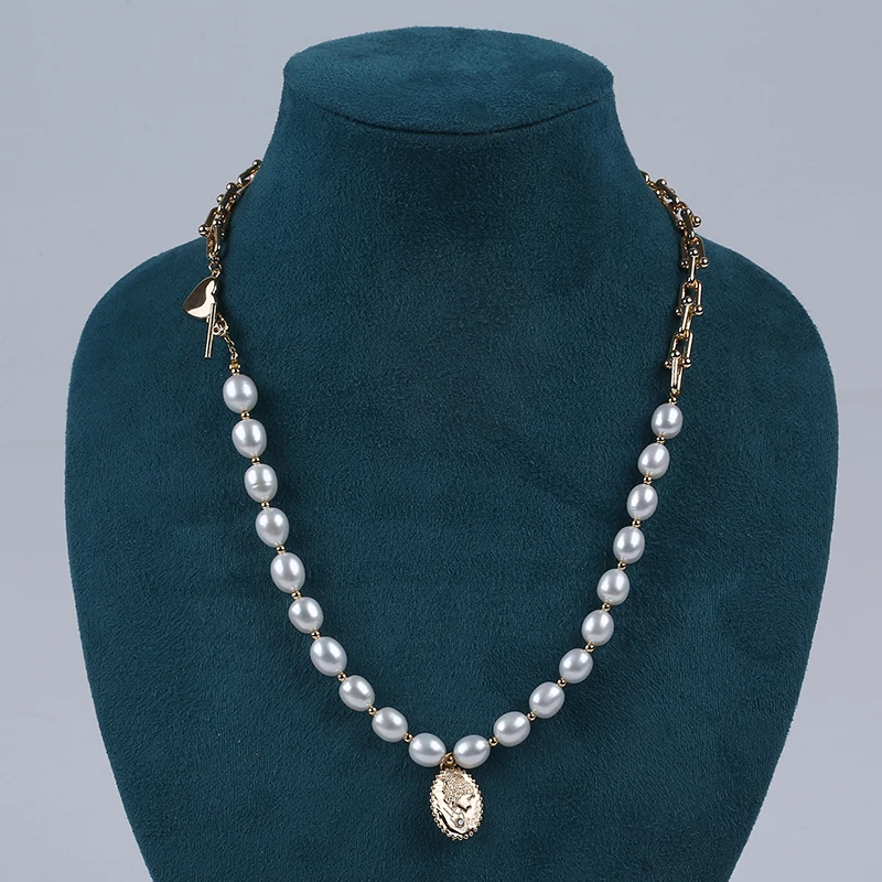 

7-8mm white natural freshwater rice pearl beads necklace