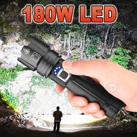 5000m long shot led flashlight usb rechargeable torch zoomable waterproof powerful 180w tactical flash light 5modes hand lamp