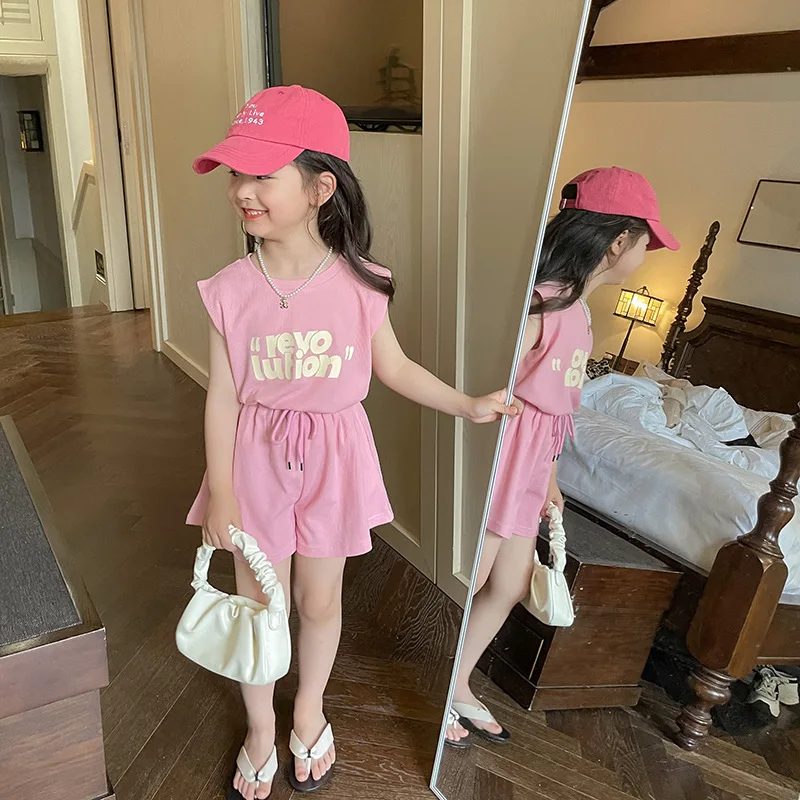

Girls Cotton Sleeveless Outfits 2023 Summer Girl Baby Fashion Letter Top + Shorts Two-piece Sets Kids Casual Toddler Clothes