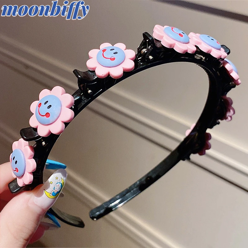 

Cartoon Hair Bands with Clips for Girls Child Hairband Braided Hair Clip Headband Hairwear Cute Hairpin Hair Accessories pin