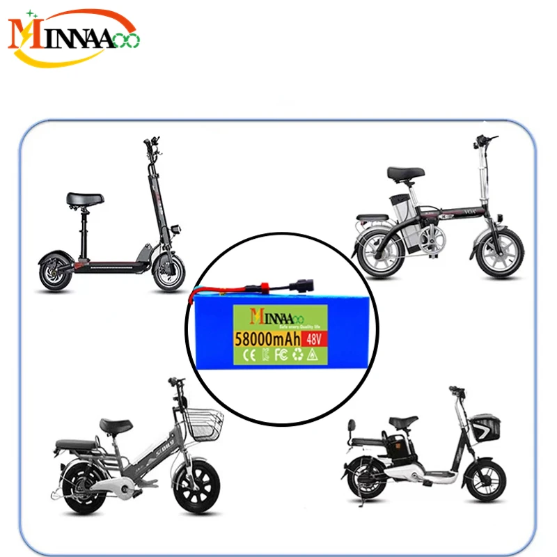 

New 48V 100000mAh 1000w 13S3P XT60 48V Lithium ion Battery Pack 100Ah For 54.6v E-bike Electric bicycle Scooter with BMS+charger